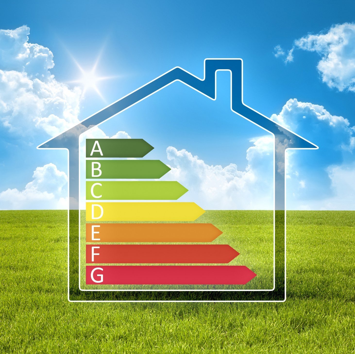 green house in the sun with energy efficiency graph